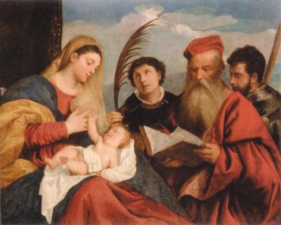 ティツィアーノ・ヴェチェッリオ《聖母子と聖ステパノ、聖ヒエロニムス、聖マウリティウス》