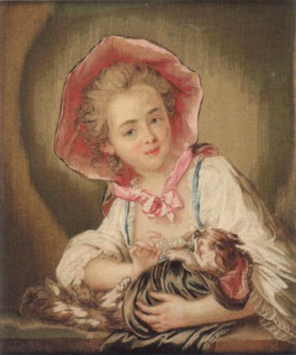 フランソワ＝ユベール・ドルエ《猫と遊ぶ若い娘》