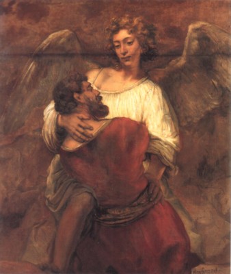 レンブラント・ハルメンス・ファン・レイン《天使と格闘するヤコブ》（ベルリン国立博物館蔵）
