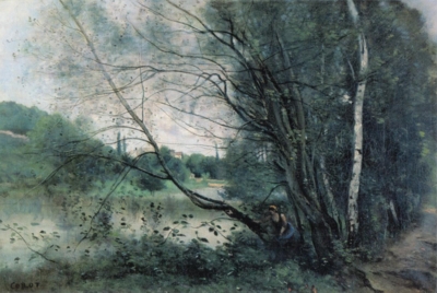 ジャン＝バティスト＝カミーユ・コロー《ヴィル＝ダヴレー、傾いだ木のある池》（ランス美術館蔵）
